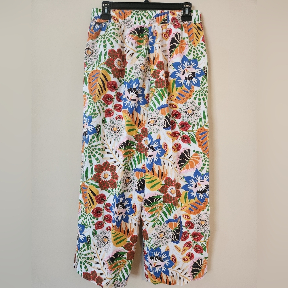 C&C California Colorful Linen Floral Wide-Leg Pants - Picture 4 of 8